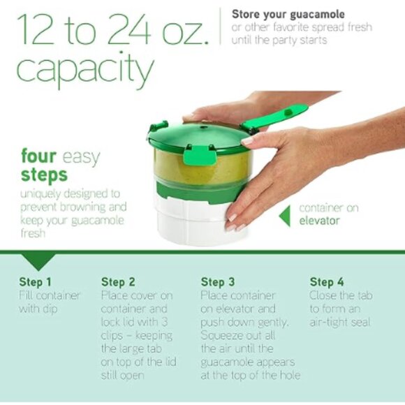 Casabella Guac-Lock Guacamole Container, Green/White + Avocado Scrub - Picture 4 of 6